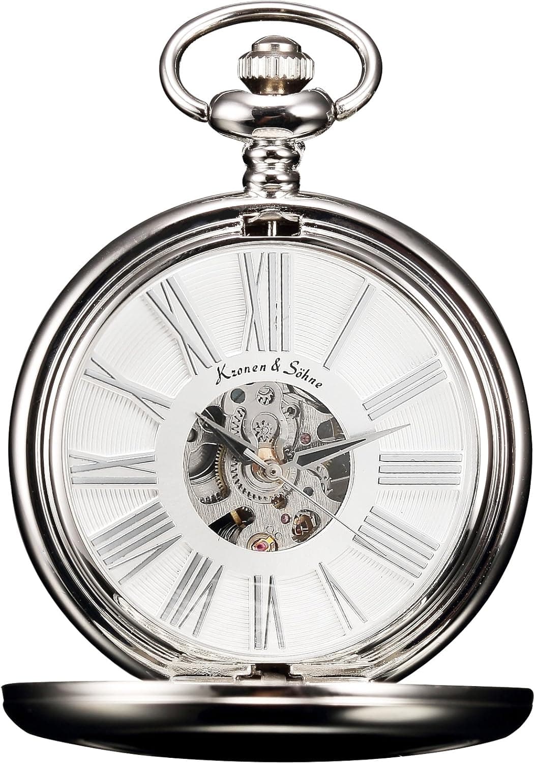 HELMASK Pocket Watch - Alloy Silver Round Mens Analog Mechanical Hand-Winding Full Hunter Pocket Watch