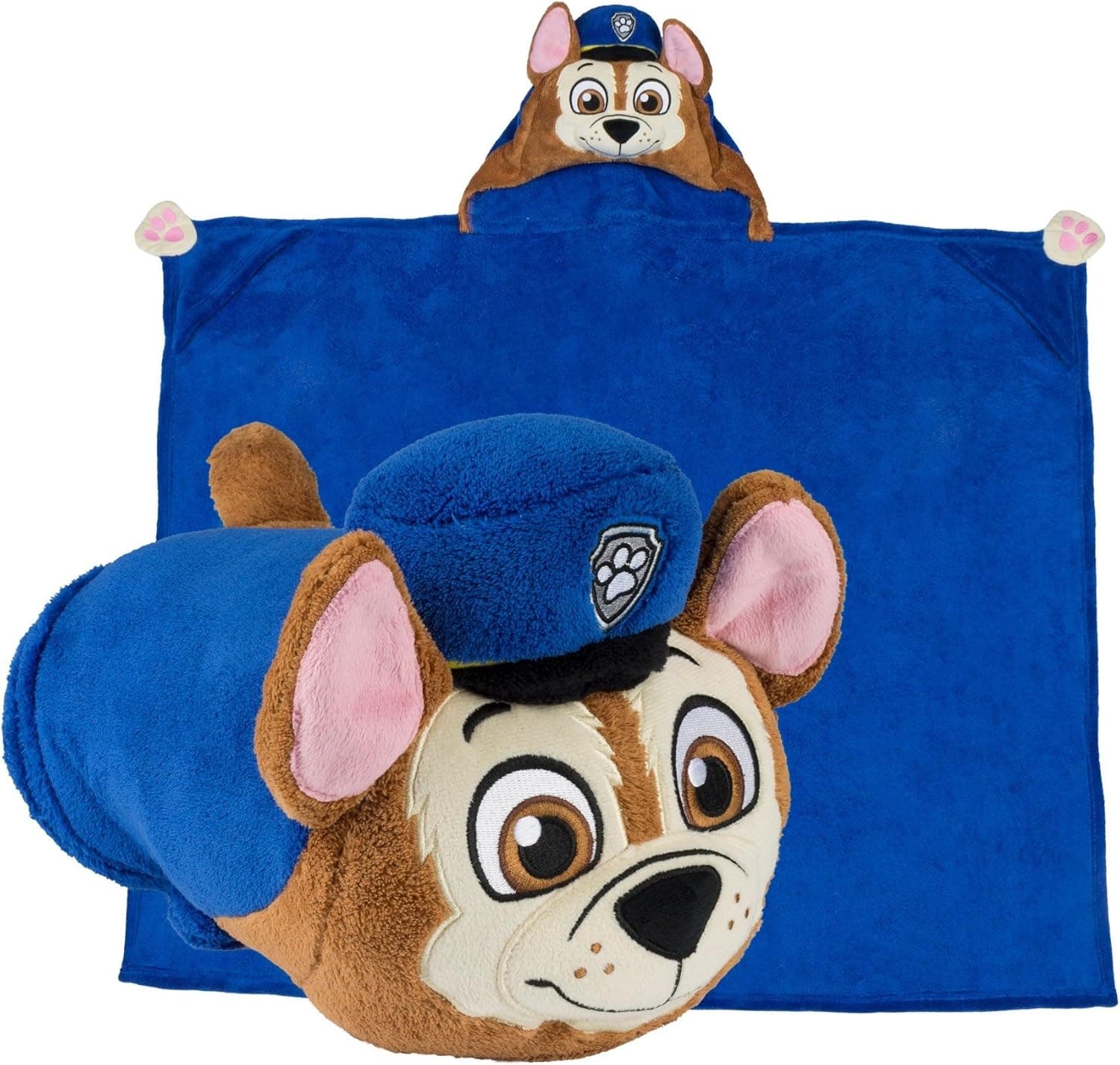 Comfy Critters Stuffed Animal Blanket – PAW Patrol Chase – Kids Huggable Pillow and Blanket Perfect for Pretend Play, Travel, nap time.