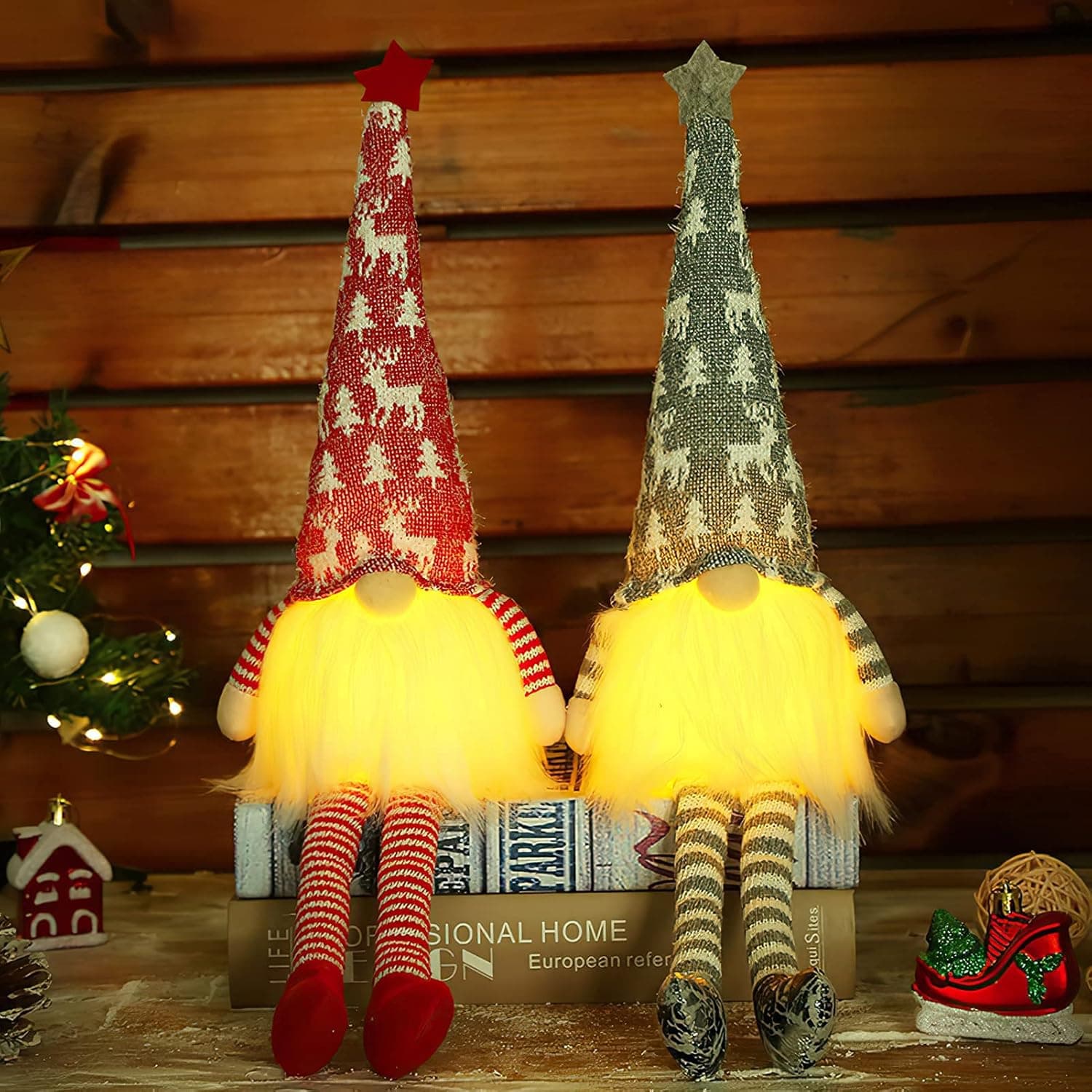 Christmas Plush Gnome with Light, Handmade Swedish Tomte Elf Decorations Scandinavian Nisse Tomte Christmas Gnomes Christmas Ornaments Farmhouse Gnomes for Holiday Party Home Decor