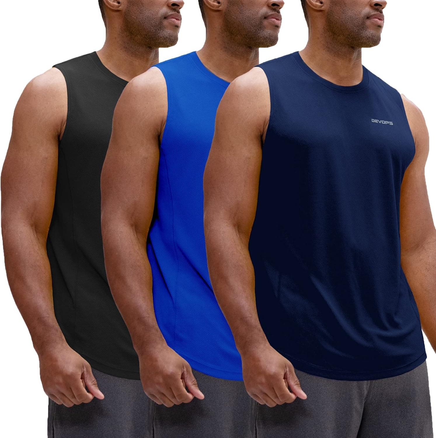 DEVOPS 3 Pack Men's Muscle Shirts Sleeveless Dri Fit Gym Workout Tank Top