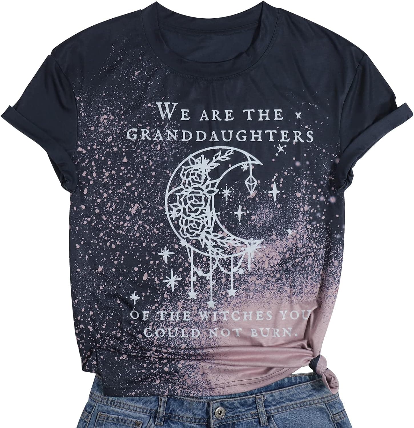 Women Halloween Witch Shirt We are The Granddaughters of The Witches You Could Not Burn T Shirt Halloween Moon Tee Top