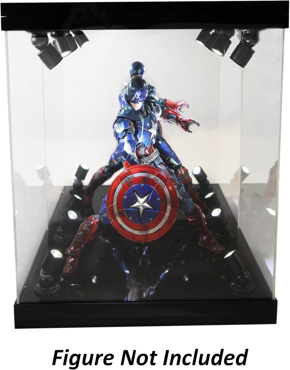 ELITE E-02 GLOSS BLACK 8 LED LIGHTED FIGURE STATUE DOLL DISPLAY CASE FOR MOST FIGURES UP TO 11" INCHES TALL