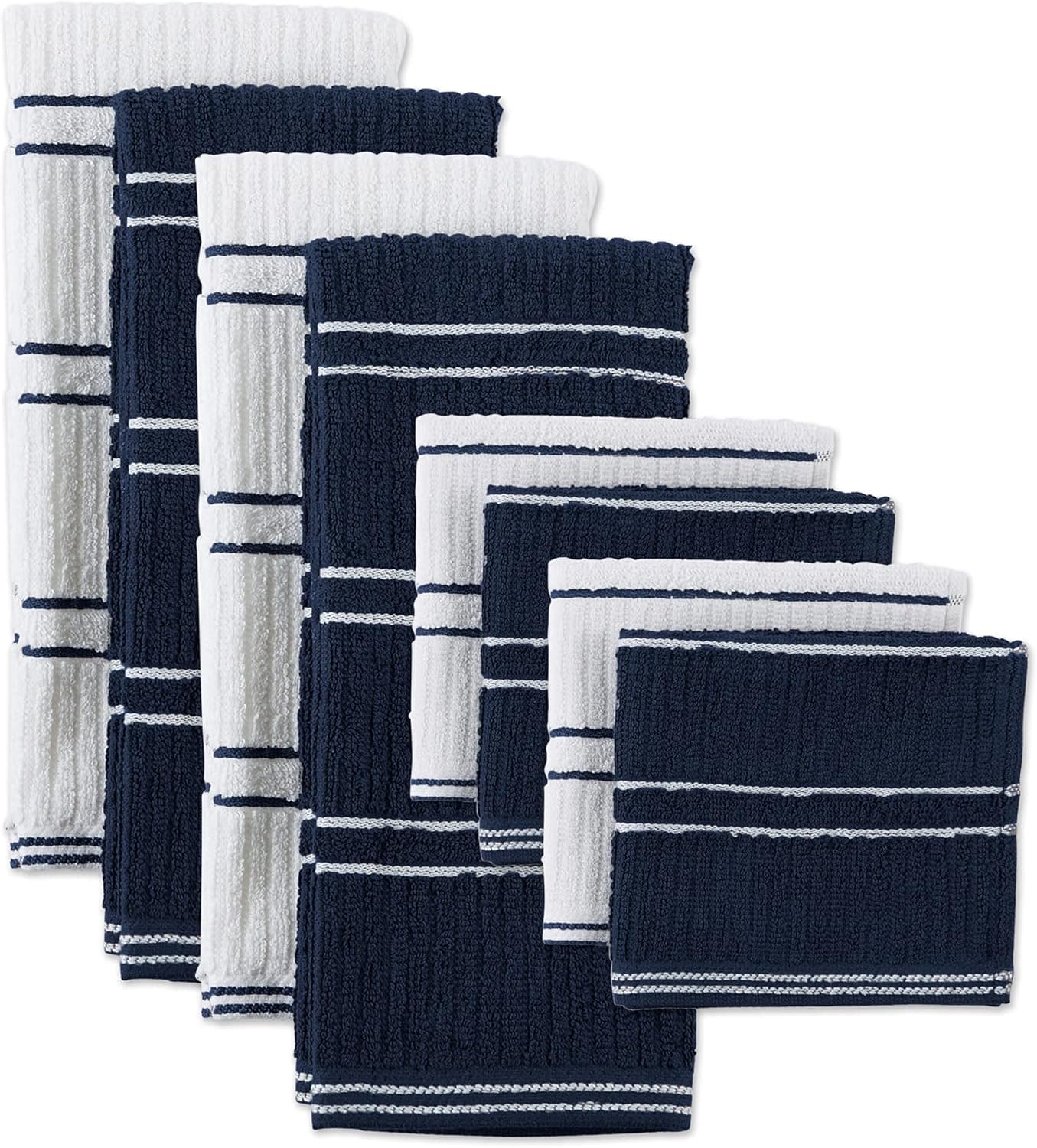 DII Basic Ribbed Terry Kitchen Basics Collection, Blue, Kitchen Set, 8 Piece