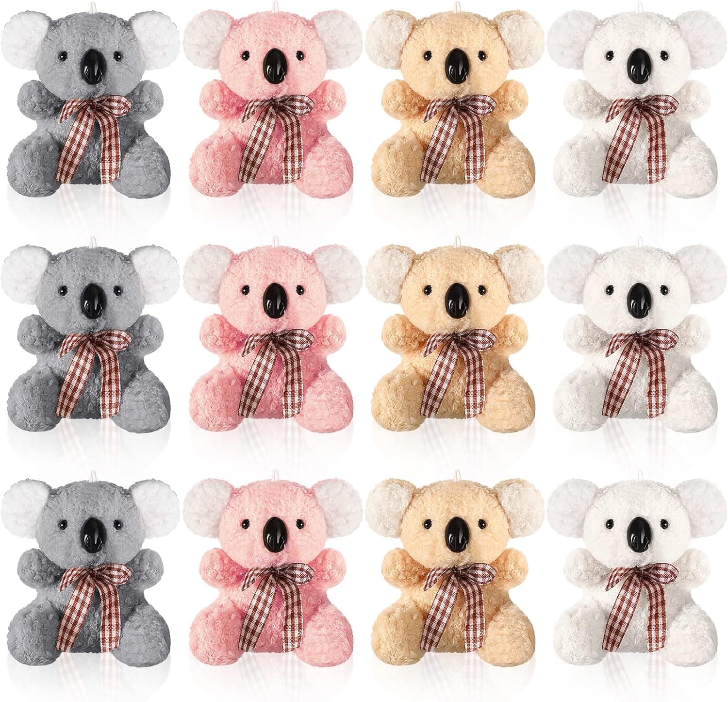 12 Pieces 4 Inch Plush Mini Bear Bunny Puppy Koala Easter Stuffed Animals Jointed Doll Toys Furry Dolls for Birthday Wedding Graduation Party Favors DIY Keychain (Koala, Pink, Apricot, Gray, White)