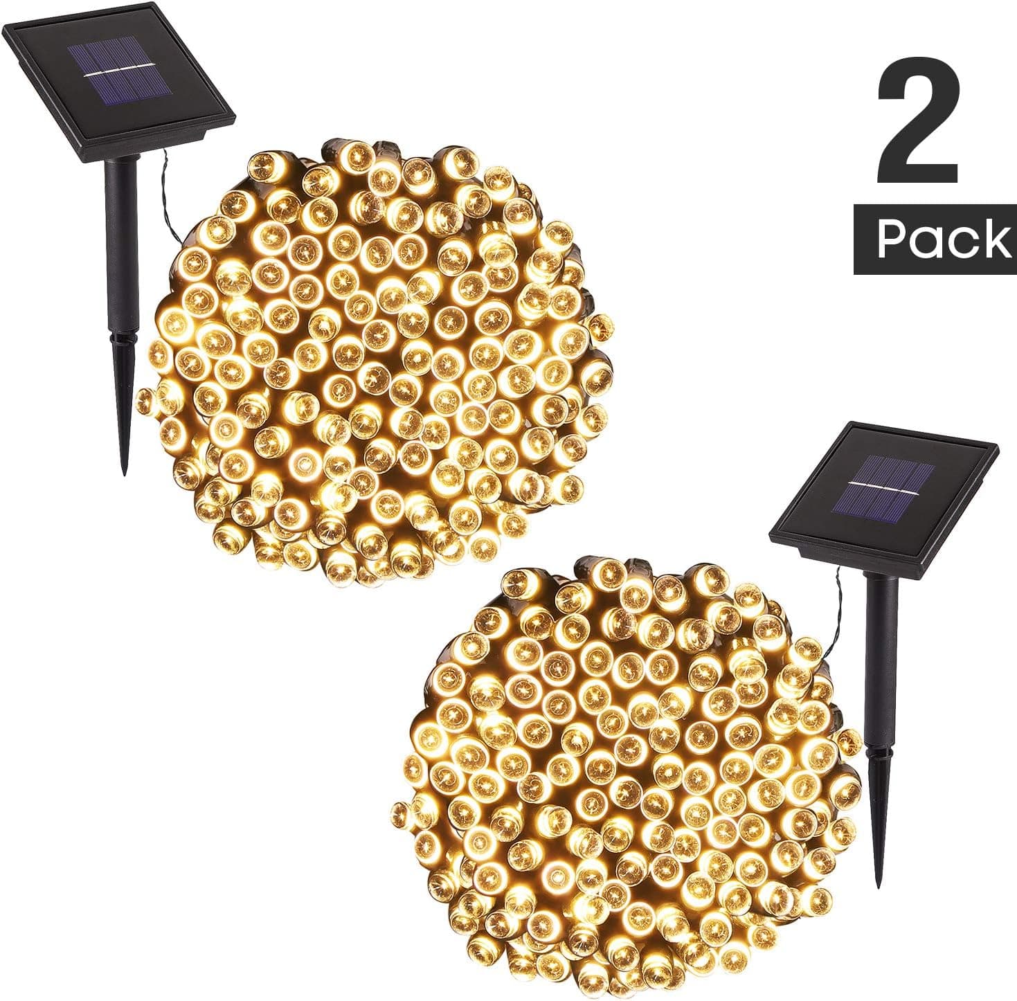 TWINSLUXES Solar String Lights - 200 LED 8 Modes Solar Powered Fairy String Lights Outdoor Lighting Waterproof Starry Lights for Xmas Tree Ambiance Garden Homes Party Decor (Warm White, 2 Pack)…