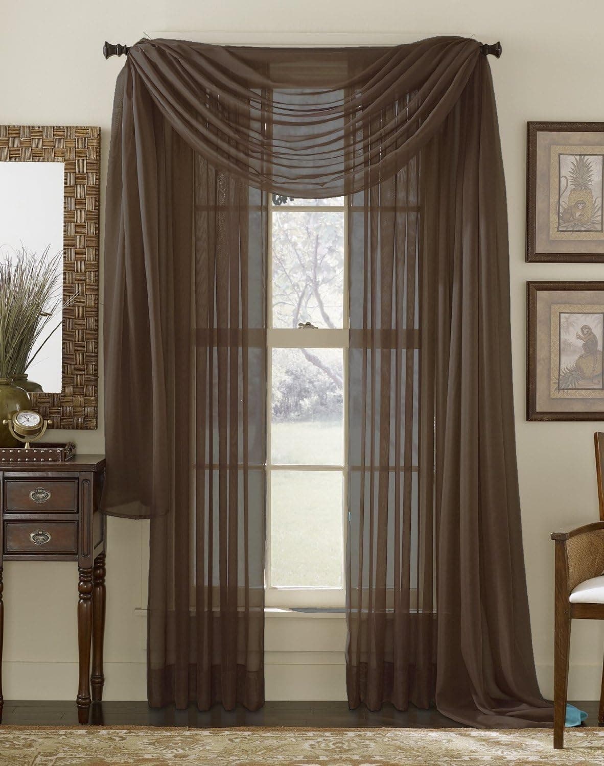 Chocolate Brown 56" x 216" Sheer Window Scarf