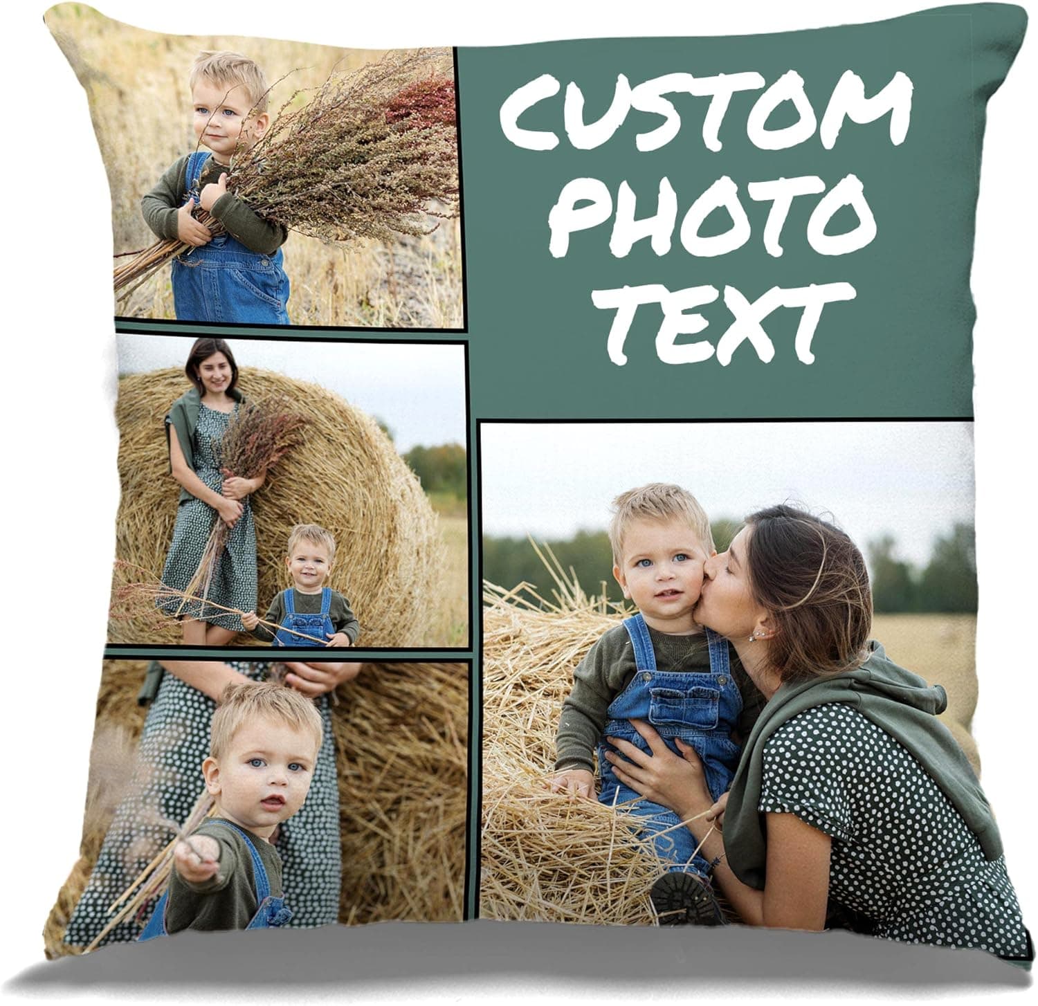 Personalized Pillow w Photos Collage - Customized Pillowcase with 4 Pictures and Text - Custom Birthday Wedding Gift for Couple Family Friend - 14x14