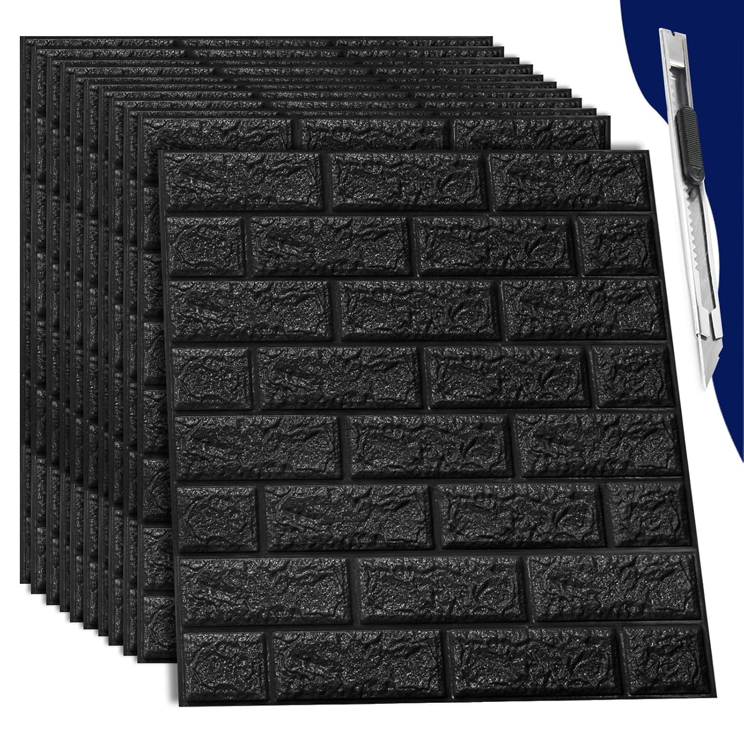 Art3dwallpanels 10 Pcs Brick Wallpaper Peel and Stick, 3D Wall Panels Peel and Stick Waterproof, Self-Adhesive Foam Faux Brick Wall Panels for Bedroom, Bathroom, Kitchen, Fireplace Black