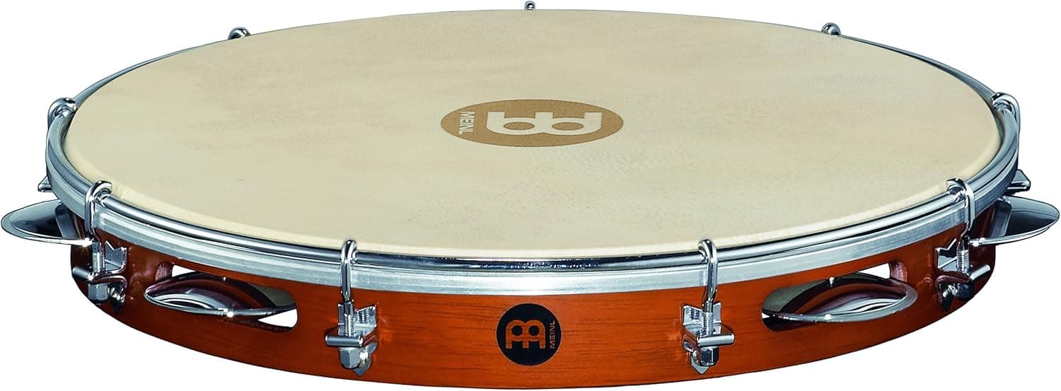 Meinl Percussion 12" Pandeiro with Traditional Frame and Chrome Plated Steel Jingles-NOT Made in China-Tunable Goat Skin Head, 2-Year Warranty, Wood/Brown (PA12CN-M),Wood/ Brown