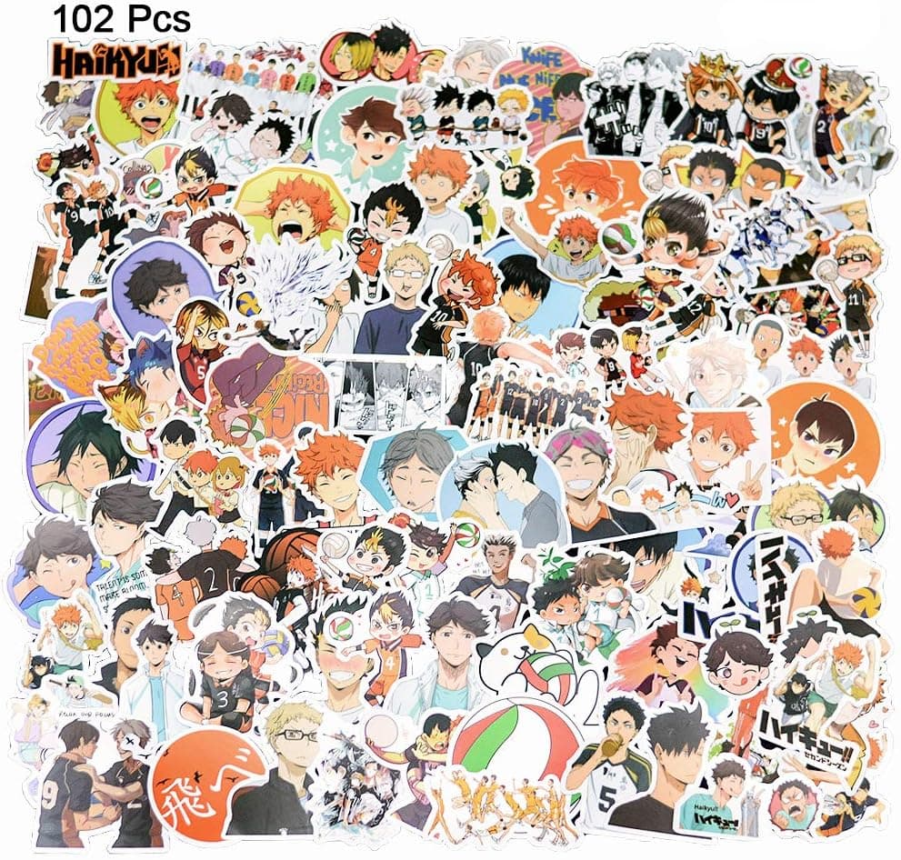Haikyuu Stickers Pack - Waterproof Anime Stickers for Boys Laptop Luggage Water Bottle Skateboard Vinyl Graffiti Sticker (102 Pcs)
