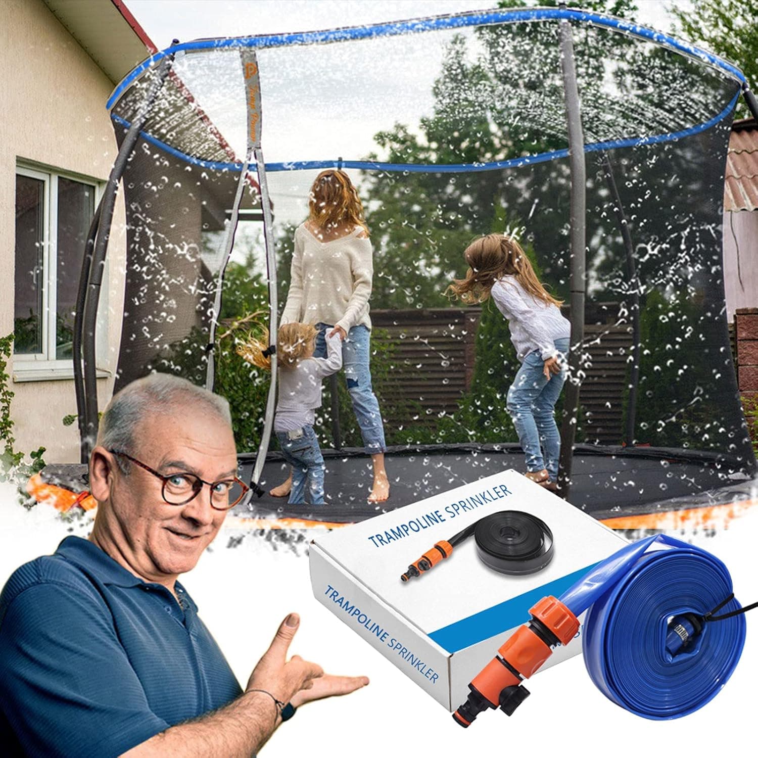 MWZTECH Trampoline Sprinkler,Trampoline Water Sprinkler 12,14,15 ft for Kids Waterpark Summer Water Toys,Leak Proof Water Sprinkler for Trampoline 15 ft Round（Blue-39.3 ft）