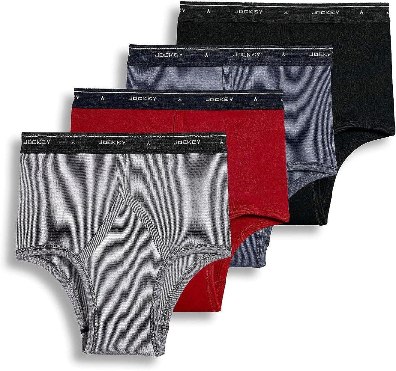 Jockey Cotton Full-Rise Brief 4-Pack Blue Stripe/Red/Black Stripe/Black