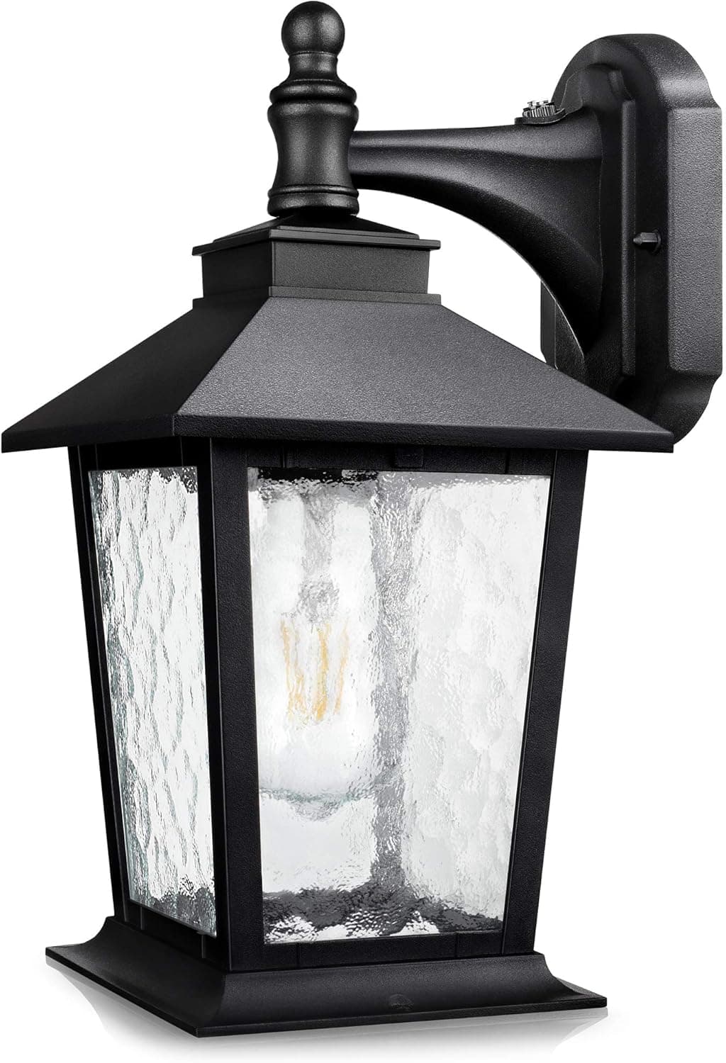 WENFENG Dusk to Dawn Outdoor Light Fixtures Wall Mount, 14' High Outdoor Porch Light with Waterproof Anti-Rust Matte Finish, Water Glass Shade, Exterior Lights for House Garage Outside(Black)