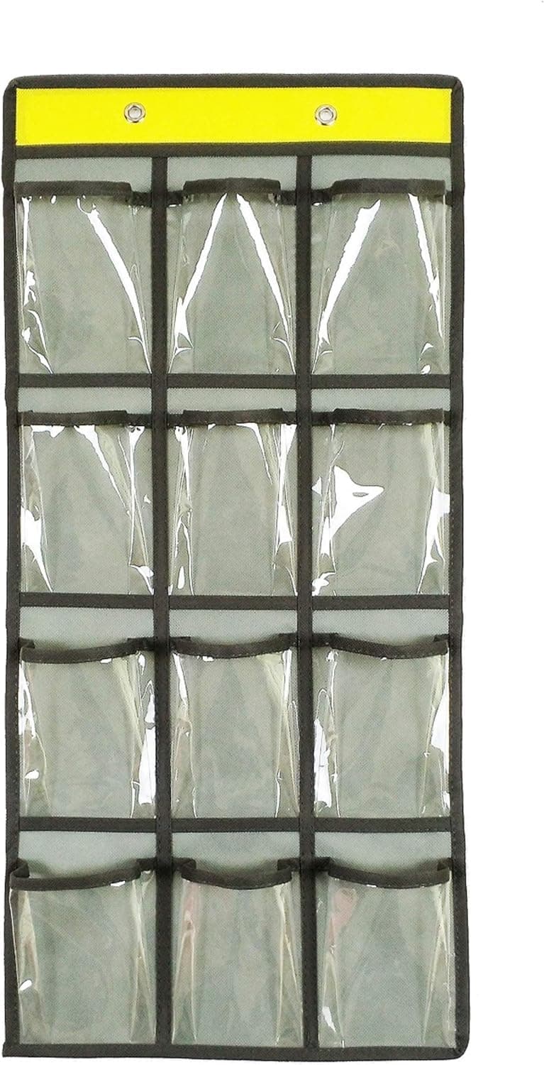 NIMES Hanging Closet Underwear Sock Jewelry Storage Over The Door Classroom Cell Phone Calculator Organizer Clear Pockets (GREY-12 Pockets)