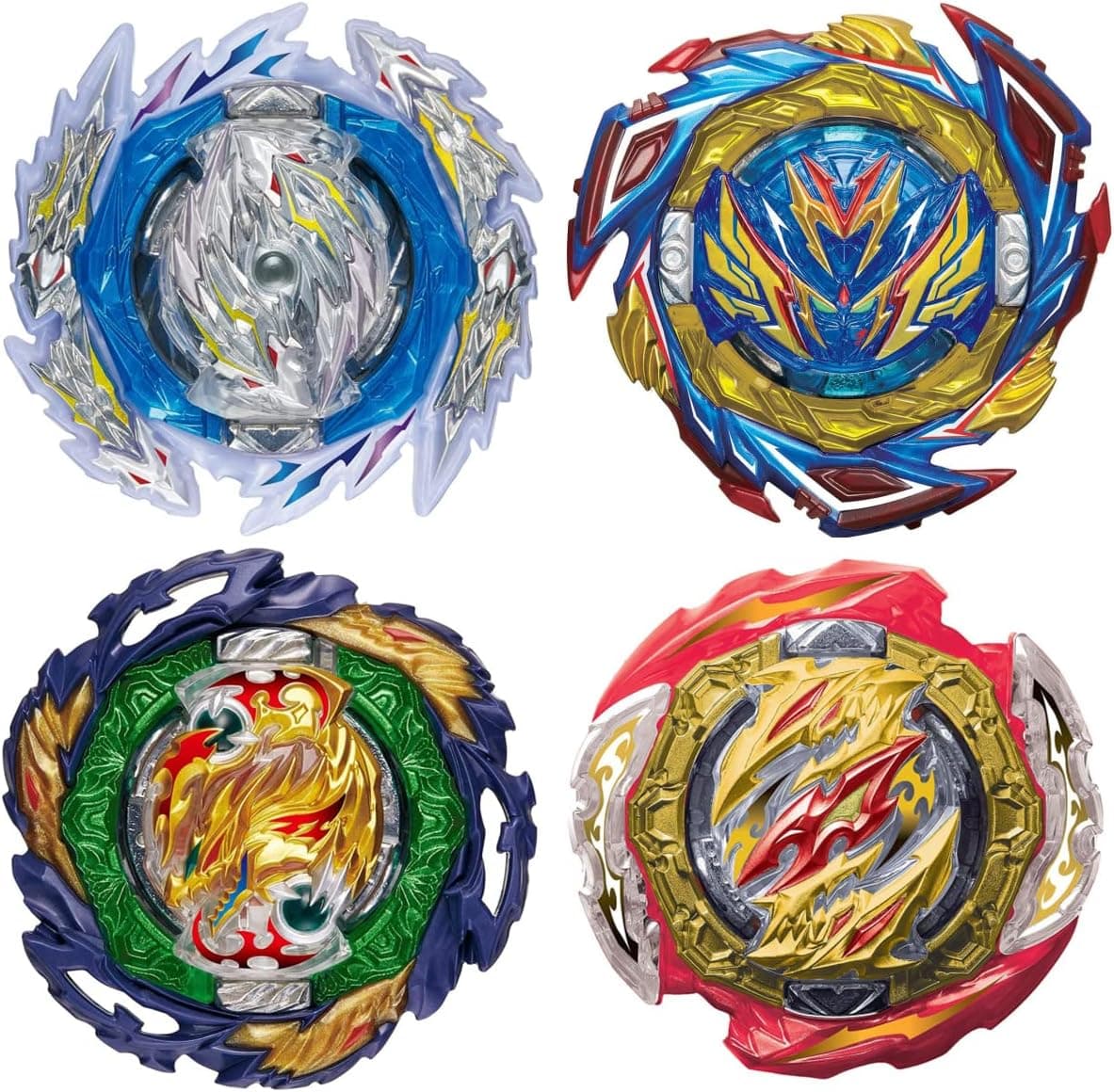JVNVDS 4-Piece Bey Battling Tops Set,DB Layer System Battle Burst Tops B-189 Guilty Longinus Saber Valkyrie Vanish Fafnir with Stickers Battling Booster Pack,Kids Boys Birthday Party Gift Idea