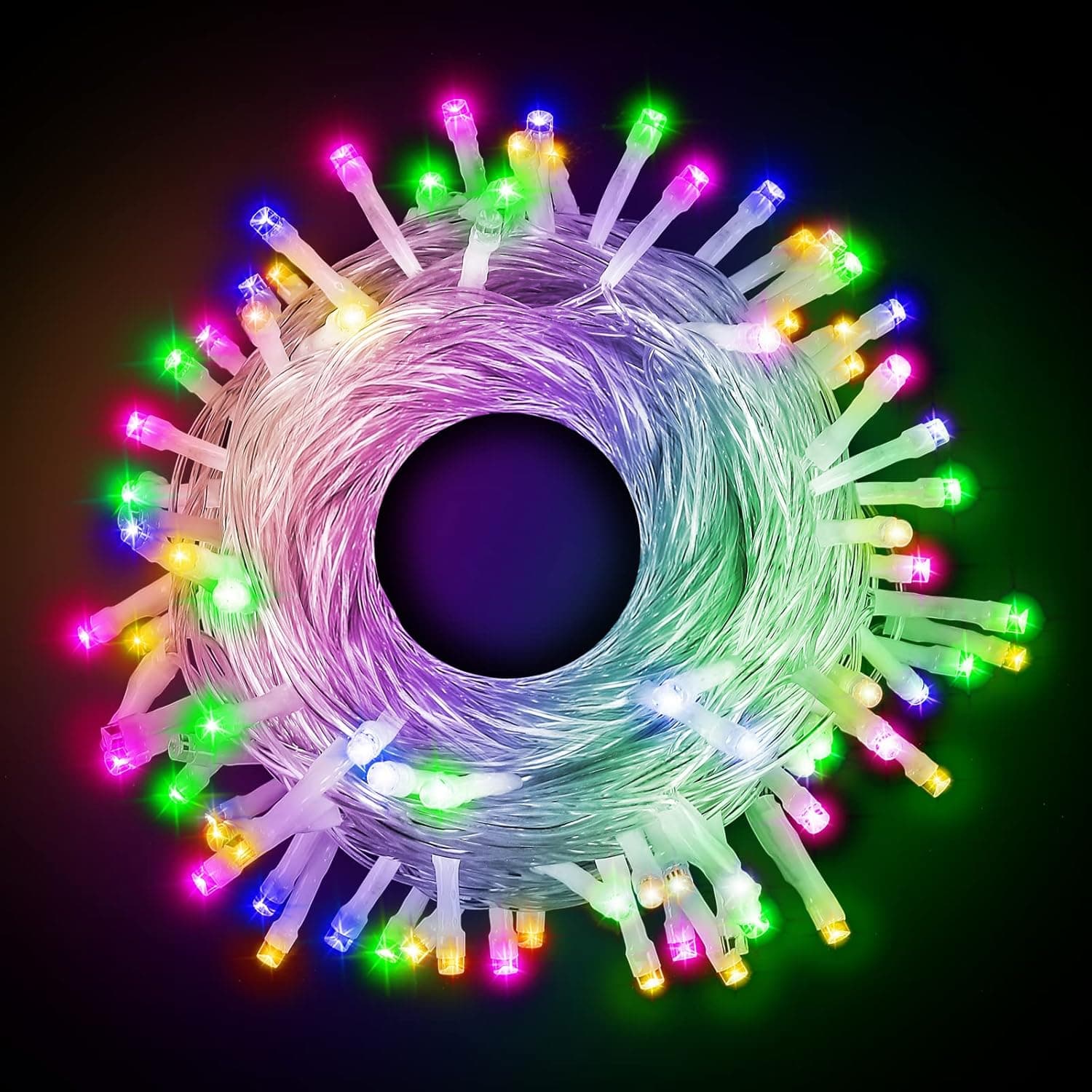 100 LED Christmas Lights Outdoor Waterproof 33Ft Fixed Modes Indoor Fairy No Twinkle String Lights Plug in Mini Light for Bedroom Lawn Garden Fence Tree House Wall Decoration Lights Multicolor