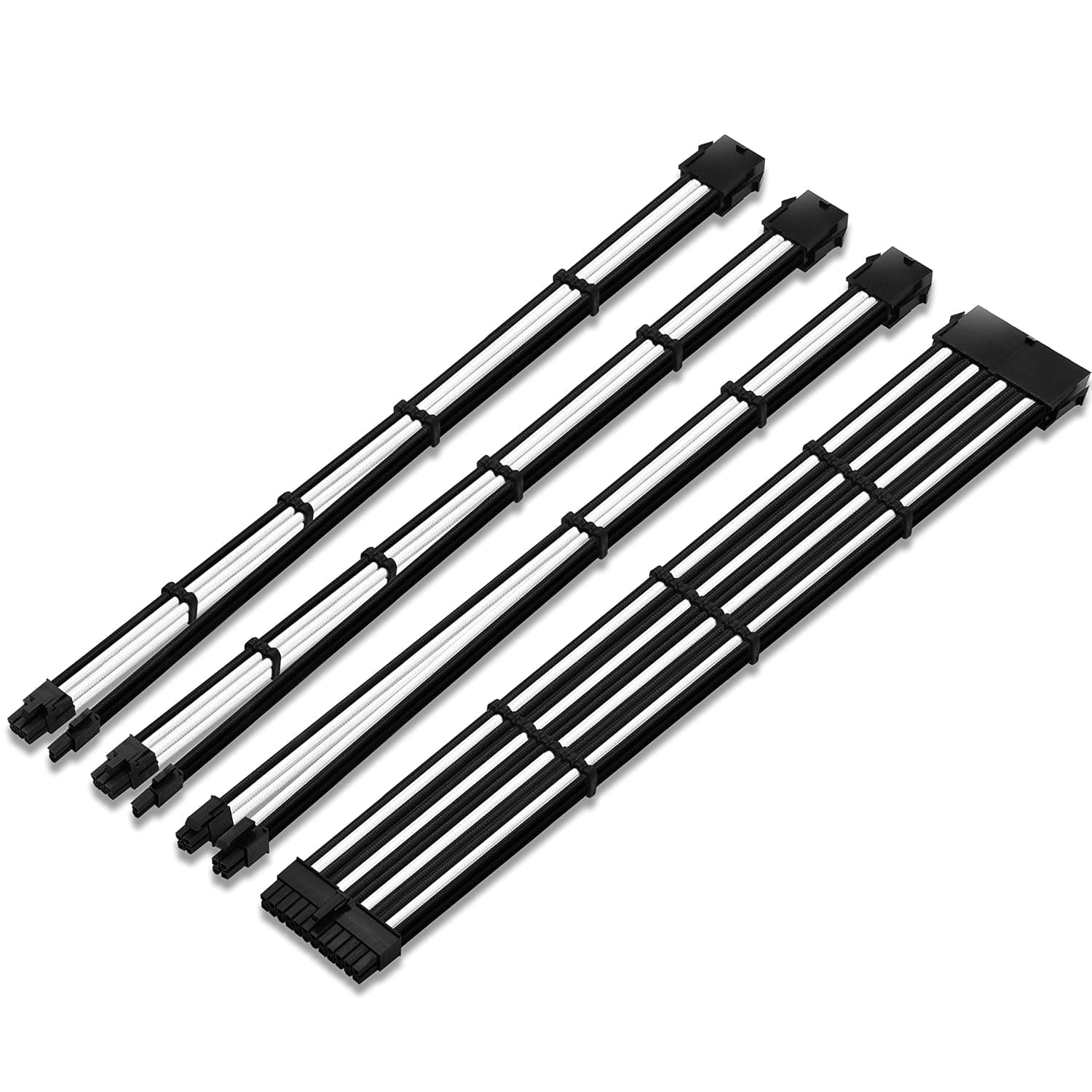 EZDIY-FAB Power Supply Sleeved Cable 24-PIN/ 8-PIN (4+4) M/B, 8PIN (6+2) PCI-E Extension Cable Kit 500mm Length-Black and White
