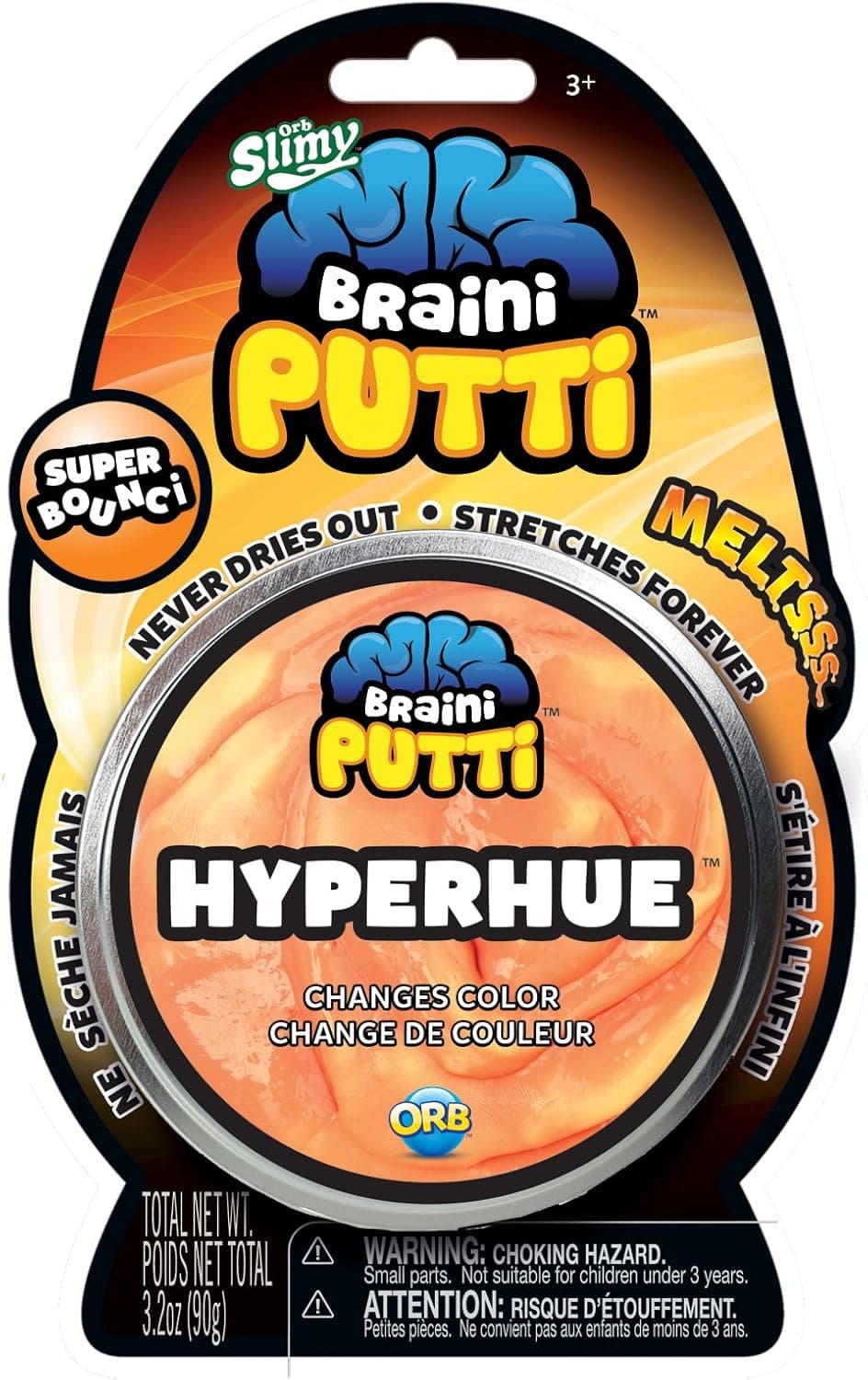Braini Putti OrbSlimy Hyperhue Orange Toy | Kids Bouncy Safe Silly Putty for Play | 90g