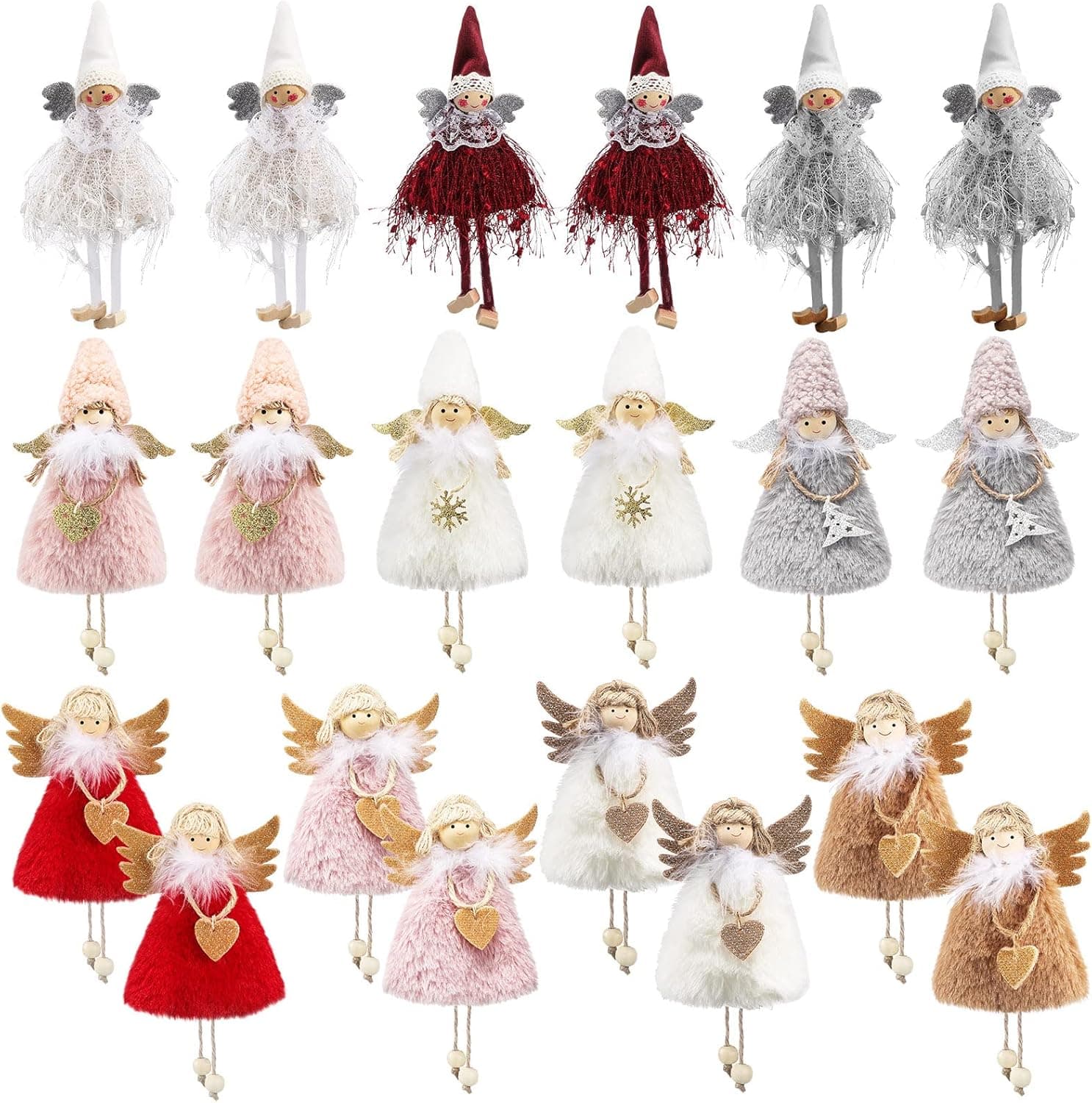 Christmas Plush Doll Ornaments Xmas Tree Ornament Dolls Decorative Plush Angel Pendants Christmas Hanging Doll Decorations for Christmas Home Decoration Holiday Party Decor, 10 Styles (20 Pieces)
