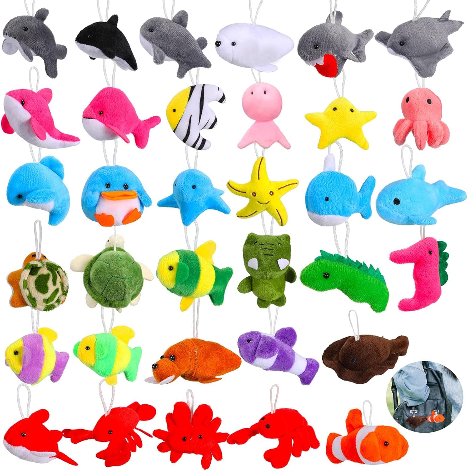34 Pack Mini Stuffed Animals Mini Ocean Animal Plush Toys Sea Creatures Stuffed Keychain Sea Animal Easter Eggs Stuffers Under The Sea Party Favors for Goody Bag Fillers Game Prizes for Kids Classroom