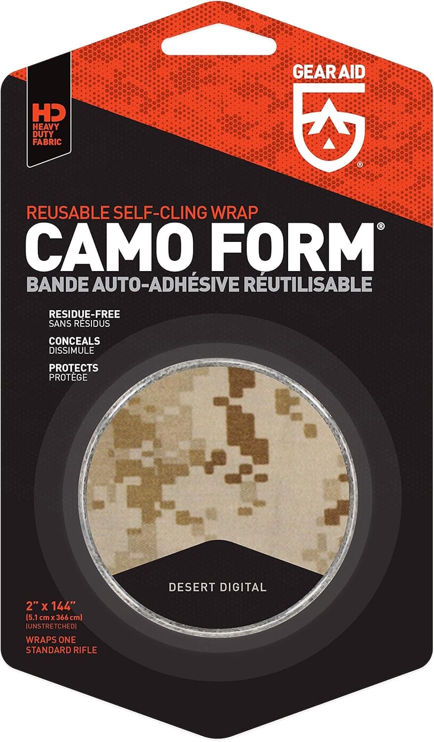 GEAR AID Camo Form Self-Cling and Reusable Camouflage Wrap, 2” x 144” Roll