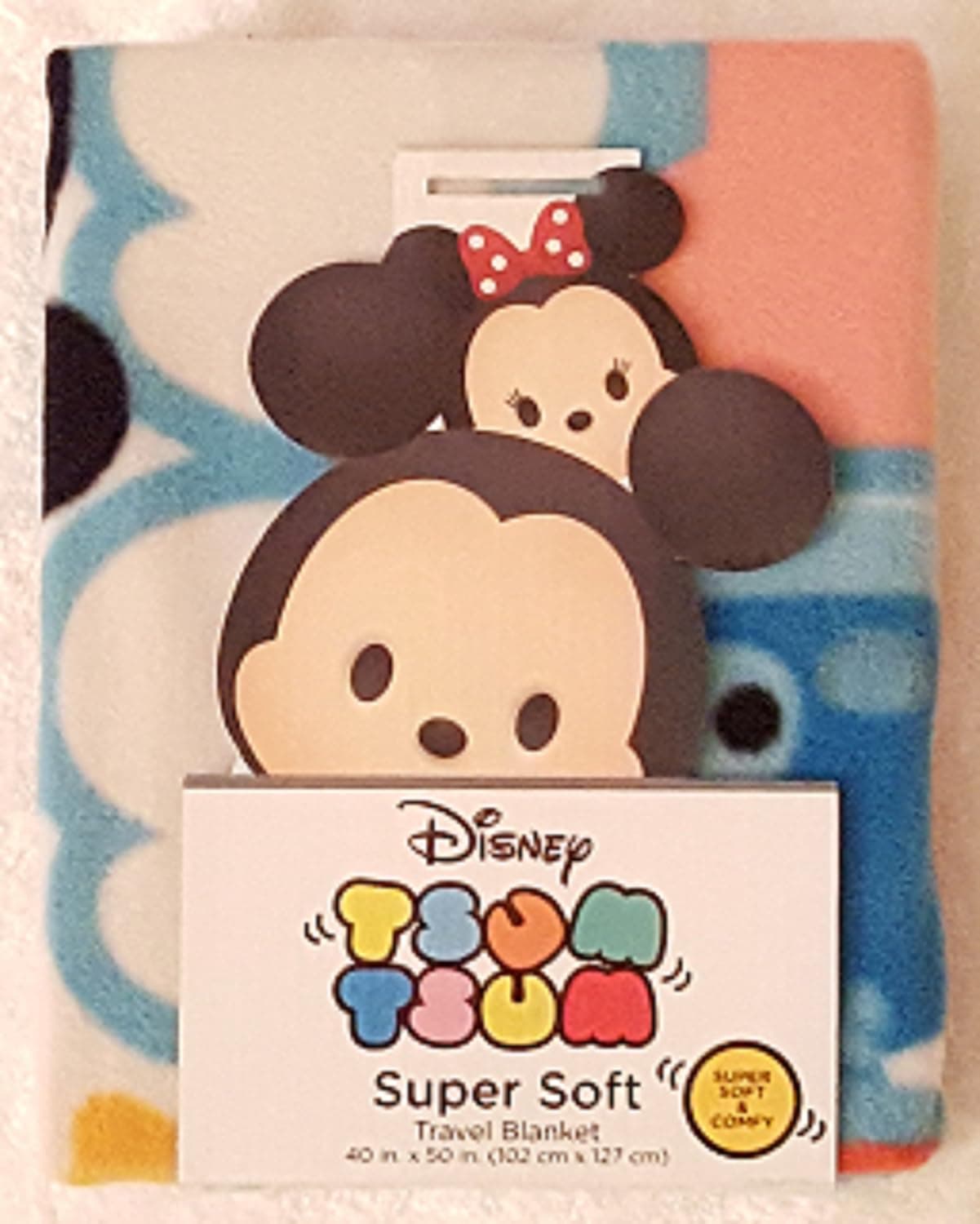 Tsum Tsum Super Soft Throw Blanket Featuring Character Faces on a Bright Blue Background