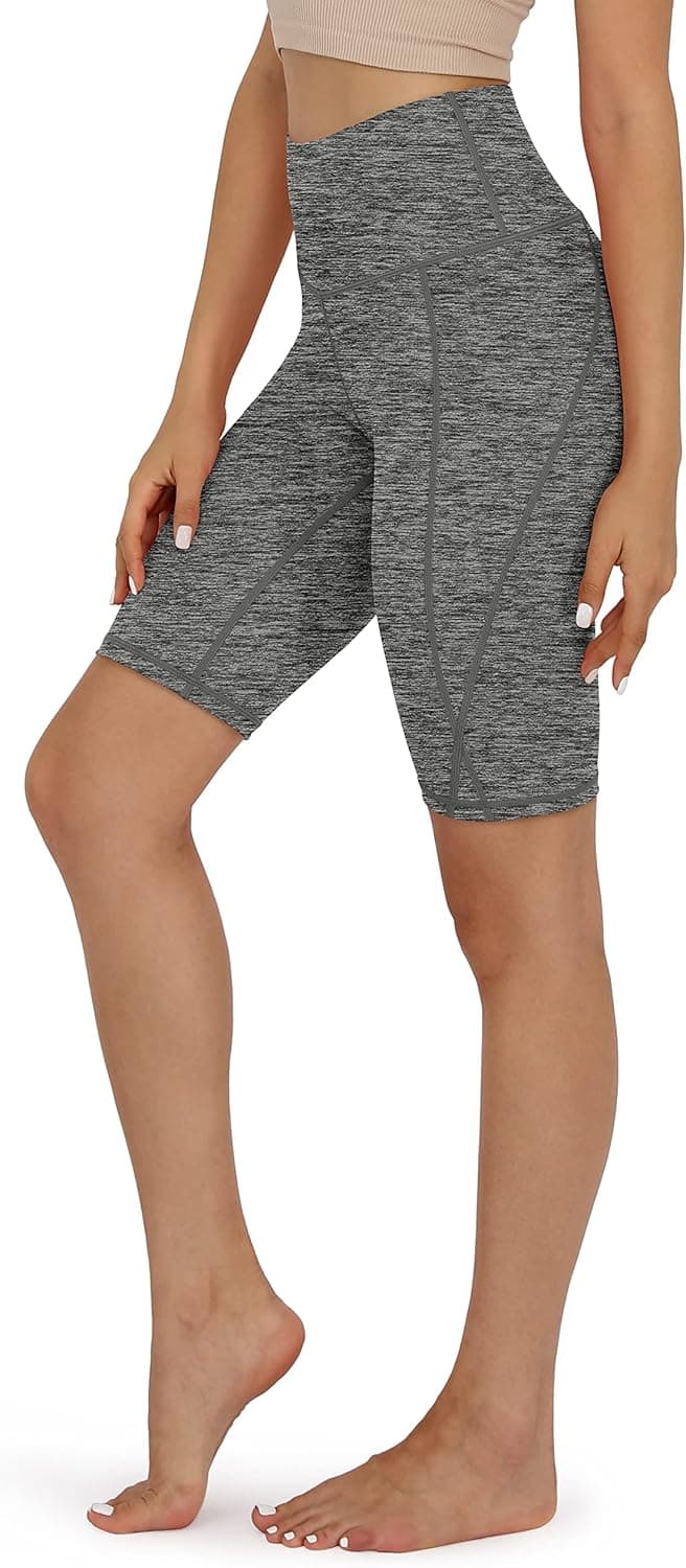 ODODOS Women's Yoga Short Tummy Control Workout Running Athletic Non See-Through Yoga Shorts with Hidden Pocket,CharcoalHeather,Small