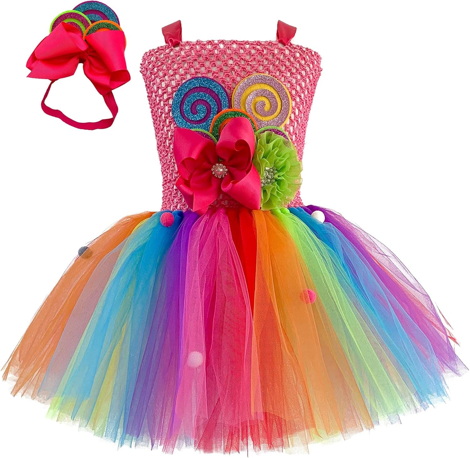 DosTutu Rainbow Candy Tutu Dress for Girls 1-10Y with Headband Birthday Easter Carnival Party