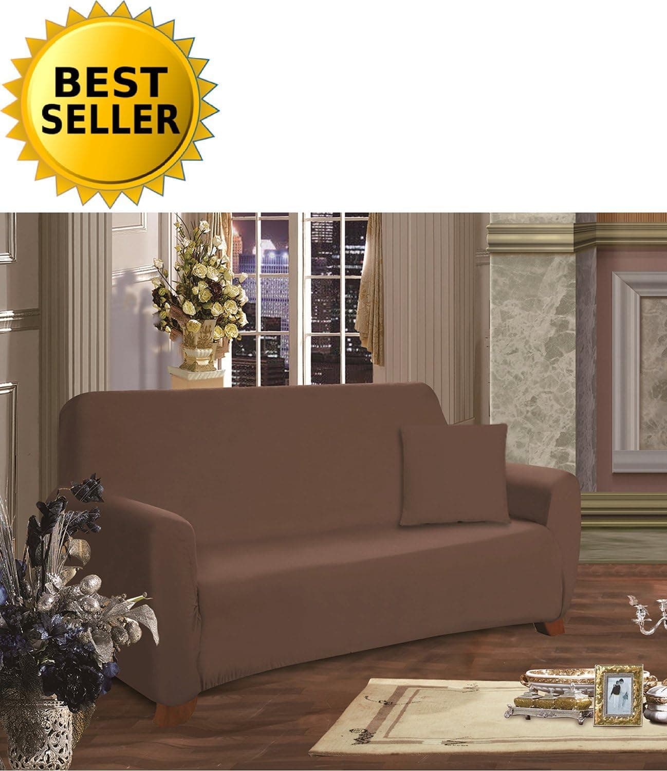 CELINE LINEN Collection Luxury Soft Furniture Jersey Stretch SLIPCOVER, Sofa Chocolate