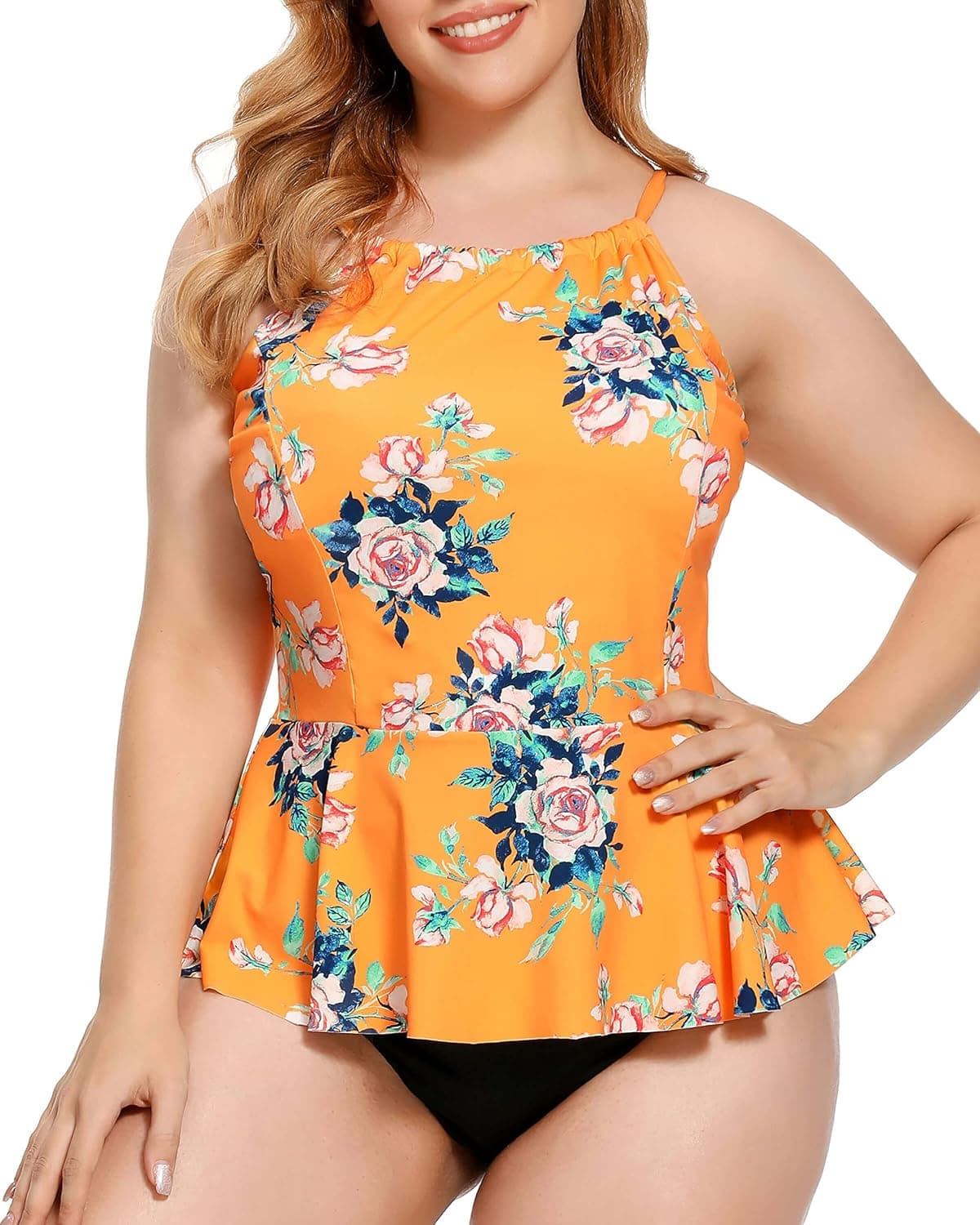AS ROSE RICH Plus Size Swimsuit for Women - Tummy Control Plus Size Bathing Suits - High Waisted Two Piece Bikini Tankini