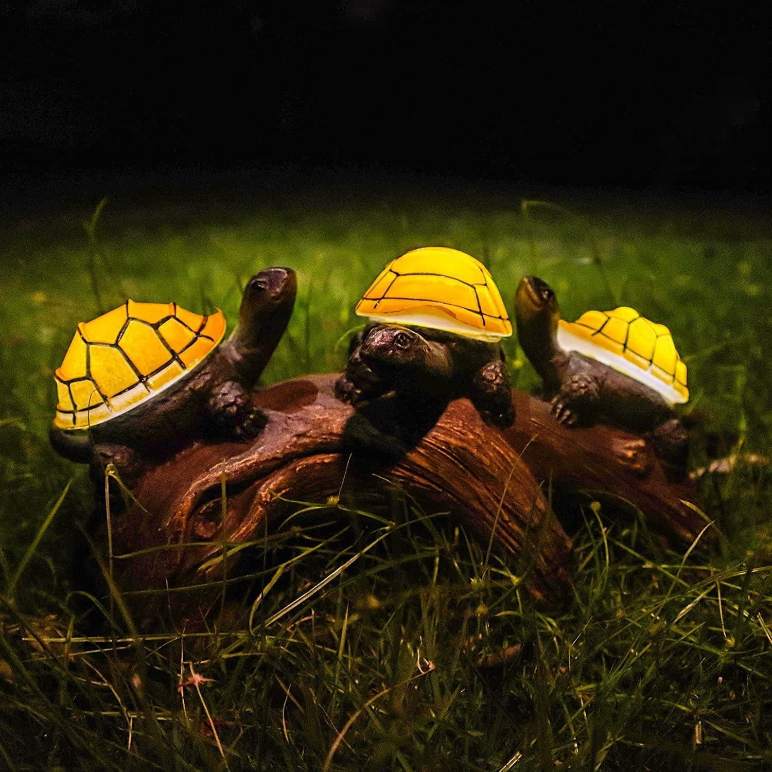 Solar Turtles Garden Statue Light - 3 Animal Figurine on Log Resin Sculpture Decorative Art Cute Accent Warm Large Lighting LED Decoration for Yard,Patio,Lawn,Pathway,Porch Ornaments Gifts