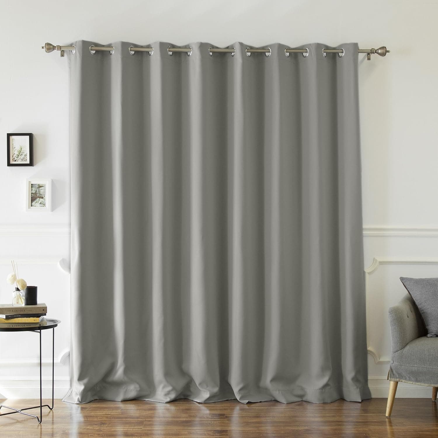 Best Home Fashion Premium Grey Wide Width Silver Stainless Steel Grommet Top Thermal Blackout Curtain 100" W X 84" L 1Panel