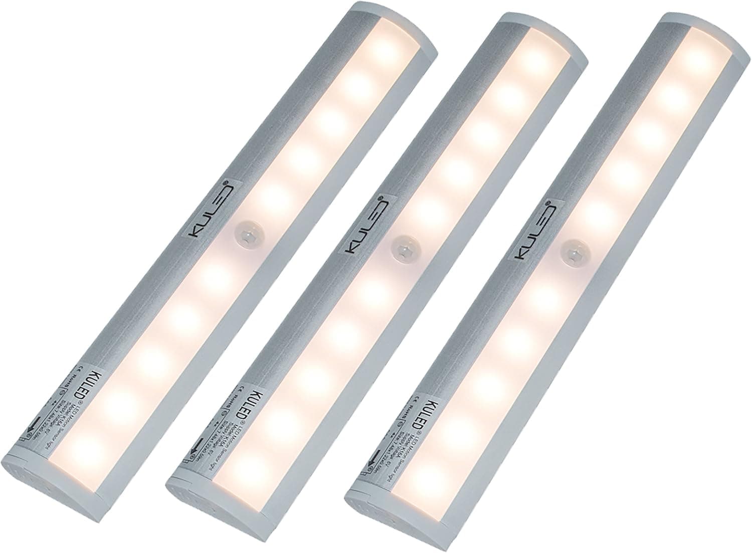 Motion Sensor Lights 10 LEDs DIY Stick-on Anywhere Tap Battery Operated Night Light for Closets Cabinet Warm White KULED (10 LEDs 3pack)