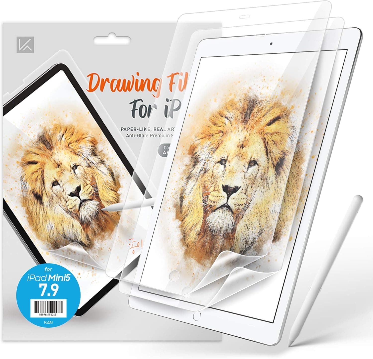 KAN [2 Pack Paper Textured Screen Protector for iPad mini 7.9 Inch (5th Gen 2019), Support Anti Glare/Face ID, Compatible with Apple Pencil Matte Film Like Paper