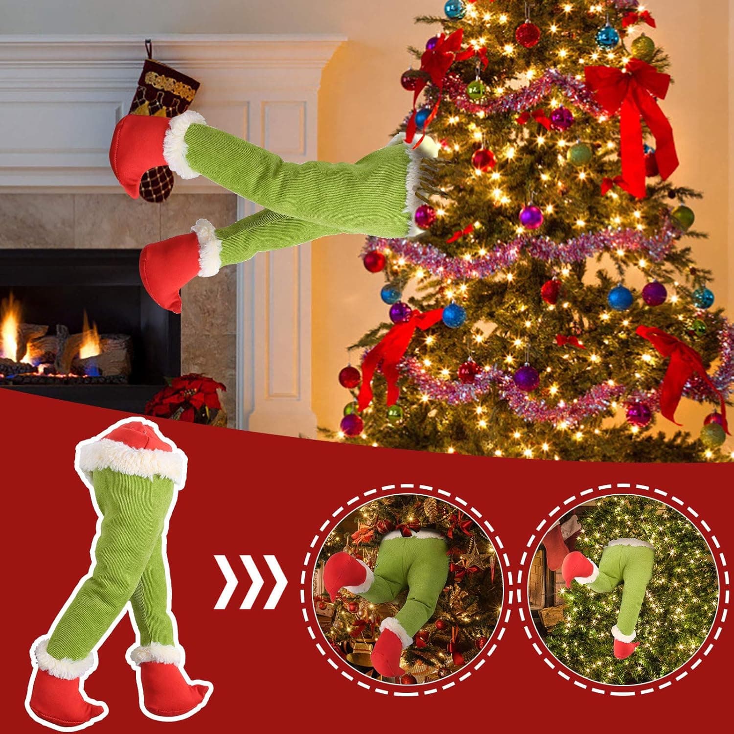 15.7In Christmas Thief Stole Plush Legs Ornament,Stuffed Legs for Christmas Tree Party Home Decoration Wreaths Decor