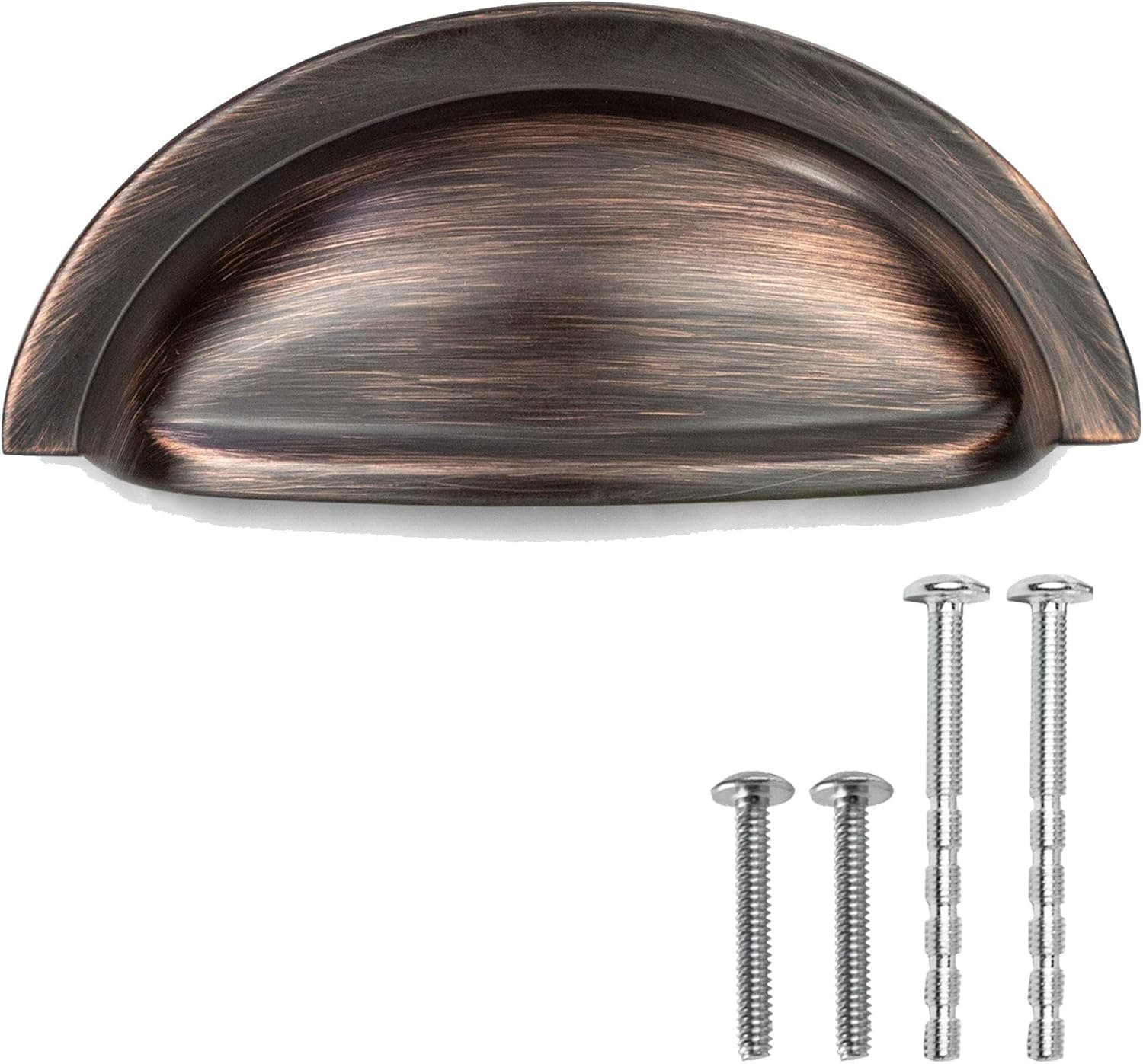 Ilyapa Oil Rubbed Bronze Kitchen Cabinet Pulls - New 3 Inch Hole Center Bin Cup Drawer Handles - 10 Pack of Kitchen Cabinet Hardware