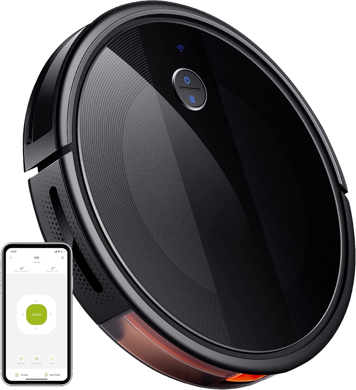 KYV〇L E20 Robotic Vacuum, Robot Vacuum Cleaner 2000Pa Suction, 150 min Runtime, Slim Vacuum, Ideal for Pet Hair, Carpets, Hard Floors, Compatible with Alexa, Boundary Strips Included