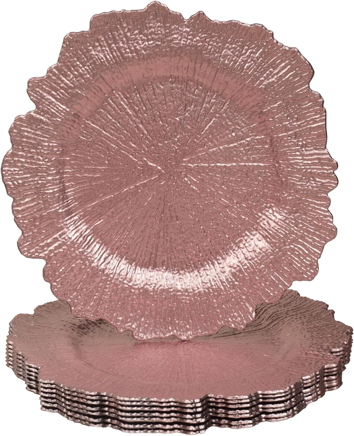 MAONAME 13" Round Pink Charger Plates Set of 8, Reef Chargers for Dinner Plates, Plastic Plate Chargers for Wedding, Table Decor