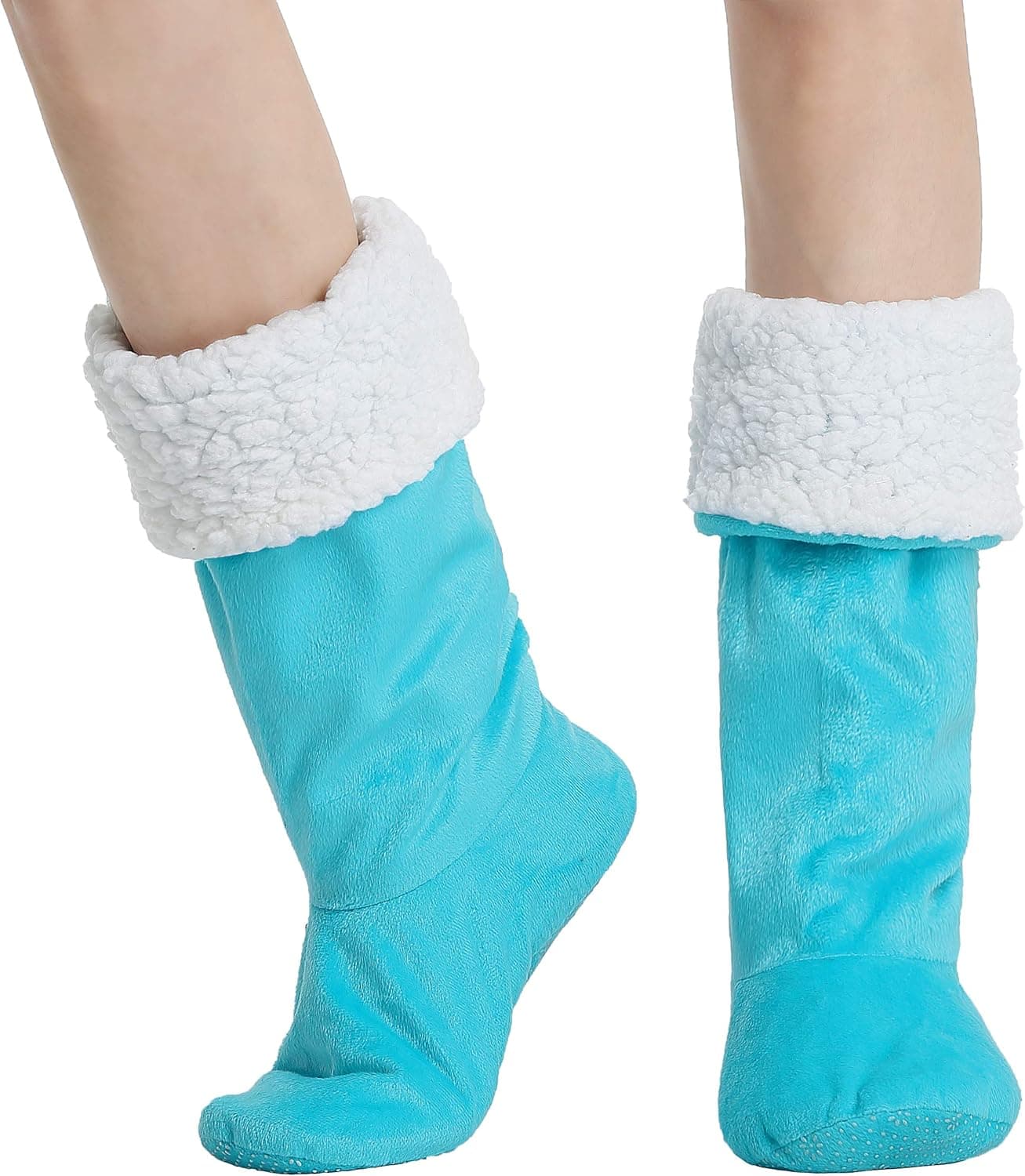 Cozy Non-Skid Sherpa Slipper Socks, Super Soft Warm Fuzzy Lined Booties Slippers, 2 Sizes, Multiple Colors