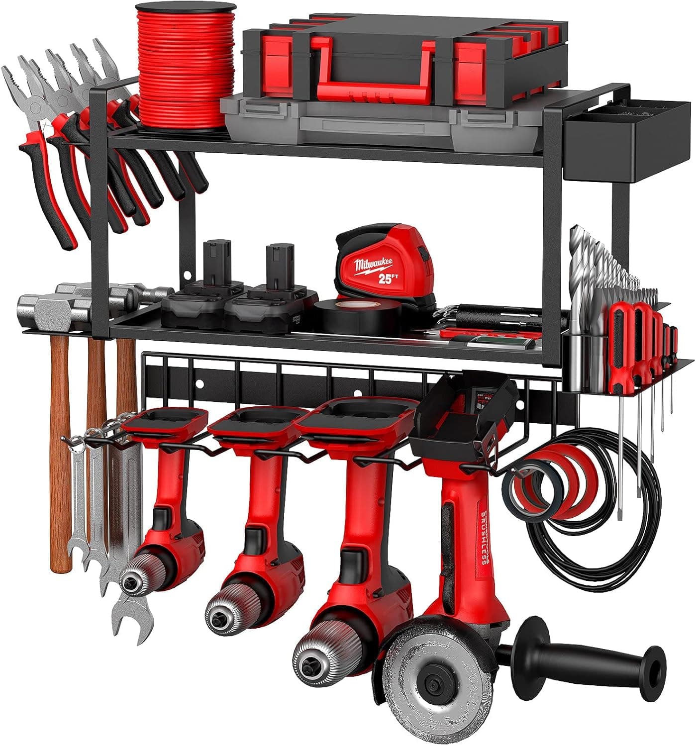 CHAMUTY Power Tool Organizer Wall Mount - Efficient Storage Rack for Garage with Drill Bit Holder and Tool Box Organizer for Men Dad Father Day Gift