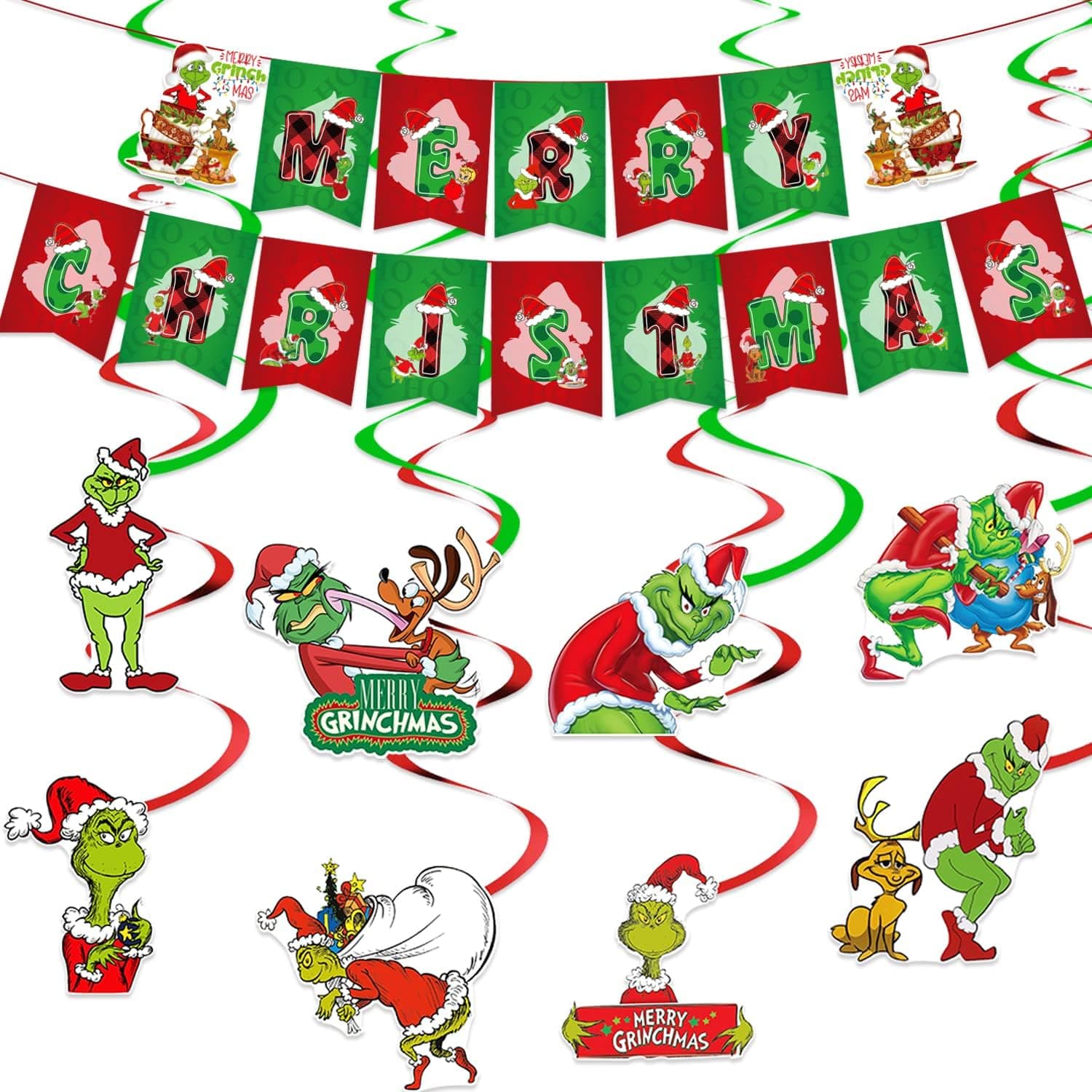 Christmas Party Decorations Merry Christmas Banner with Hanging Swirls for Party Supplies Christmas Decorations