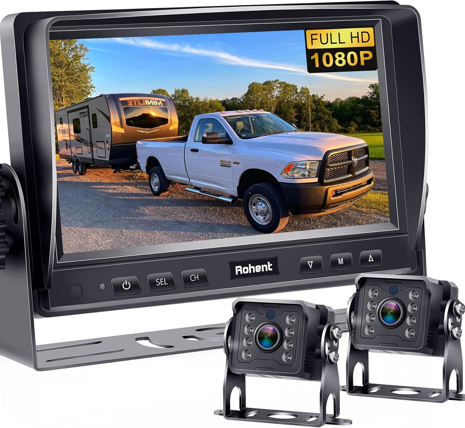 Rohent RV Backup Camera Monitor - Upgraded 7 Inch Display System for Truck Trailer Camper HD 1080P IP69 Waterproof Rear View Camera Metal Material Heat Resistant Easy to Install IR Night Vision - R4