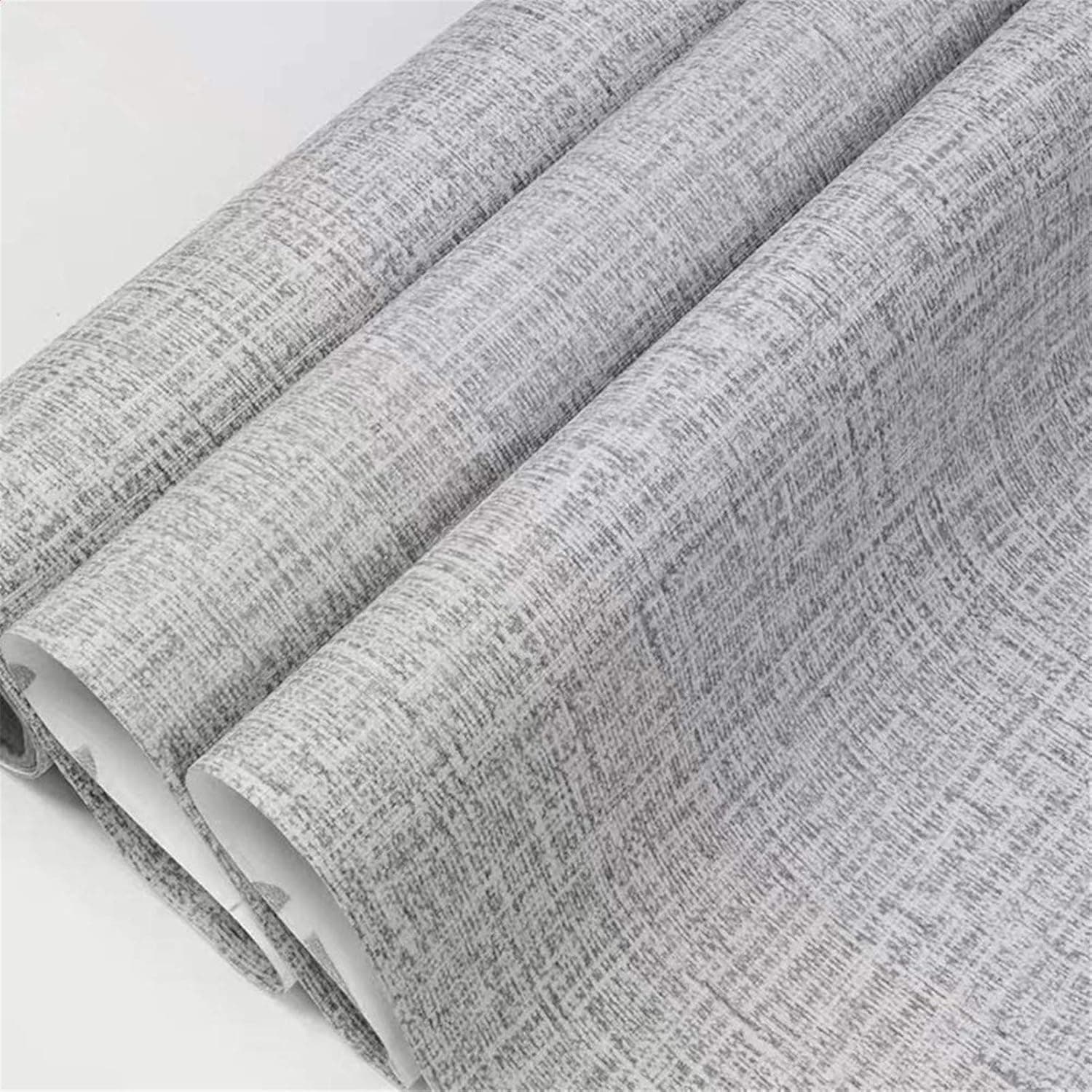 Yancorp 197" Gray Textured Fabric Wallpaper Faux Grasscloth Grey Peel and Stick Wallpaper Self-Adhesive Wallpaper Linen Removable Wallpaper Cabinets Counter Top Liners