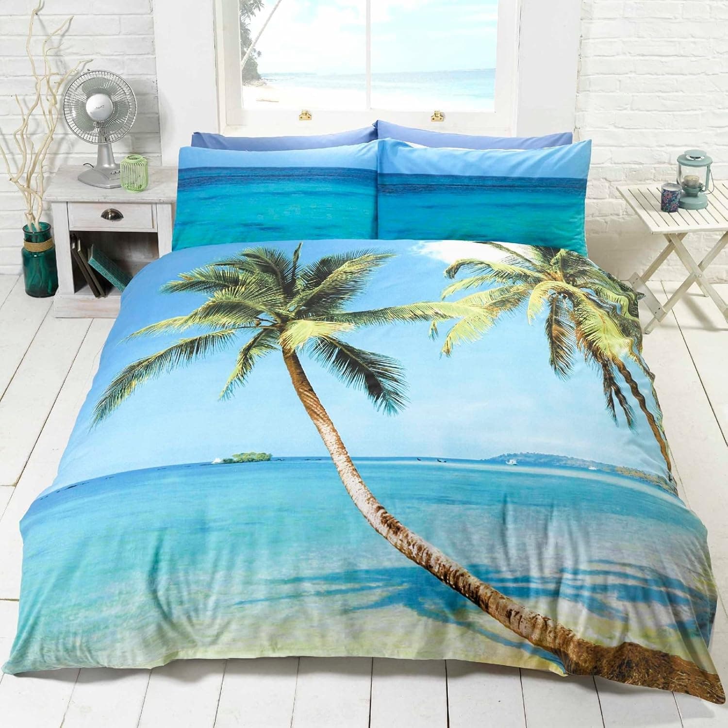 Palm Tree Beach Double/US Full Duvet Cover and Pillowcase Set