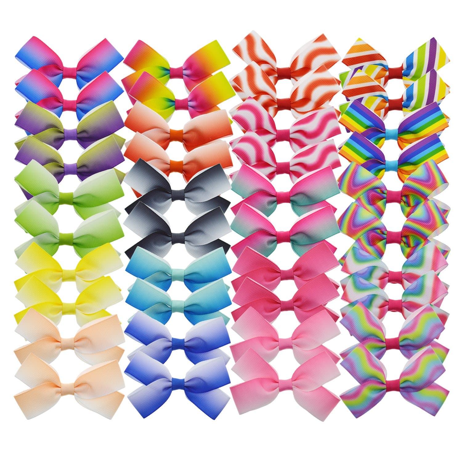 40pcs Toddler Girls Ribbon Bows for Hair (3 Inch bow bulk) (20 pairs rainbows hair bows)