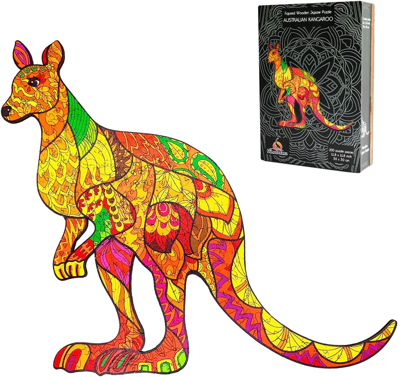 DINOSOLARS Wooden Jigsaw Puzzle Unique Shape Premium Creative Gift for Adults and Kids 185 Irregular Puzzle Pieces 15x13.4 in. Kangaroo, Perfect for Family Fun Games Collection