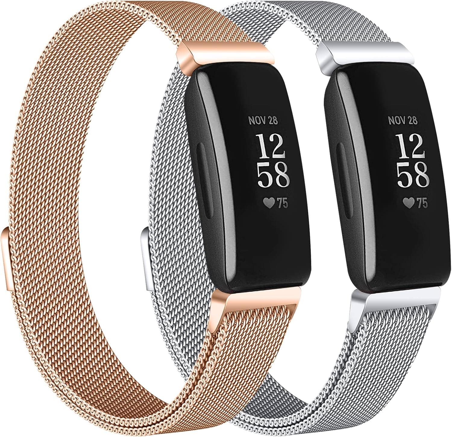 OCEBEEC 2-Pack Bands Compatible with Fitbit Inspire 2/ Inspire HR/Inspire, Stainless Steel Metal Mesh Loop Wristband Replacement for Fitbit Inspire Fitness Tracker Women Men