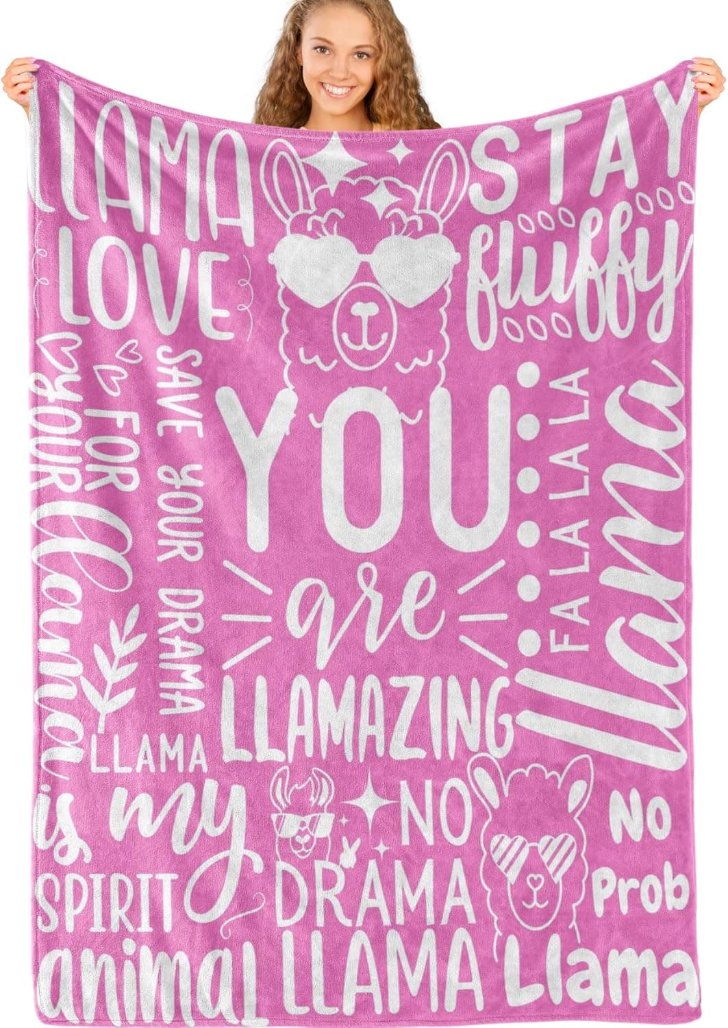 InnoBeta Llama Gifts, Llama Stay, Llamazing, Llama Flannel Blanket for Girls, Teens, Kids, Adults, Women, Llama Lovers, Warm Soft Fuzzy Animal Blanket, Throw Blanket for Bed, Couch - Pink