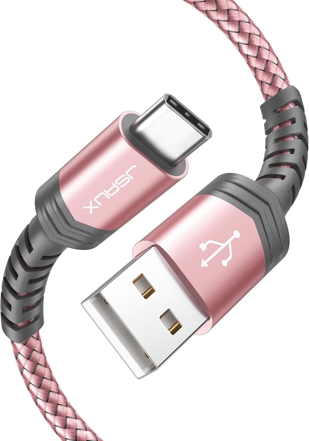 USB Type C Cable 3A Fast Charging [2-Pack 3.3ft+10ft], JSAUX USB-A to USB-C Charge Braided Cord Compatible with Samsung Galaxy S10 S9 S8 S20 Plus,Note 10 9 8, PS5 Controller, USB C Charger-Rose Gold