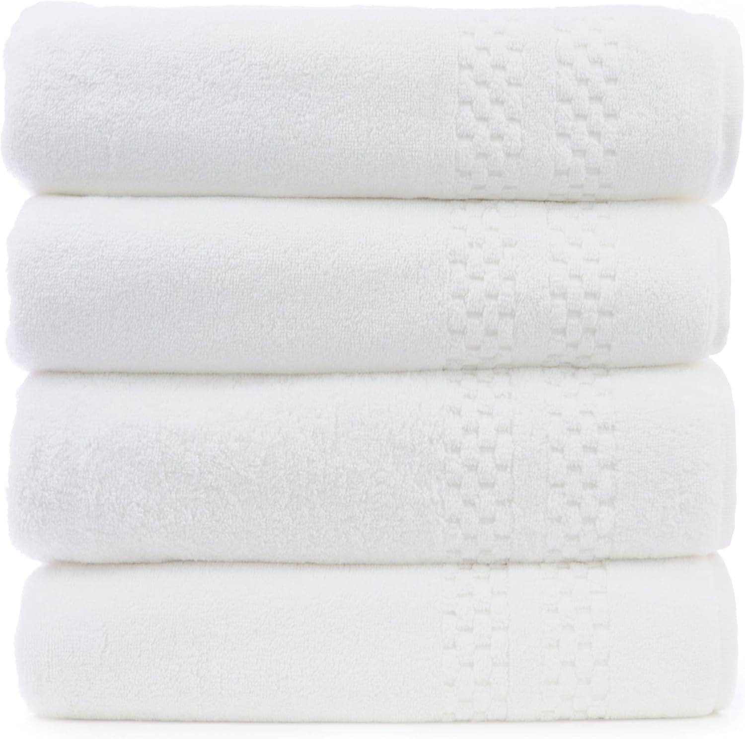 Chakir Turkish Linens Checkered Pattern Turkish Cotton White Bath Towel (Set of 4)